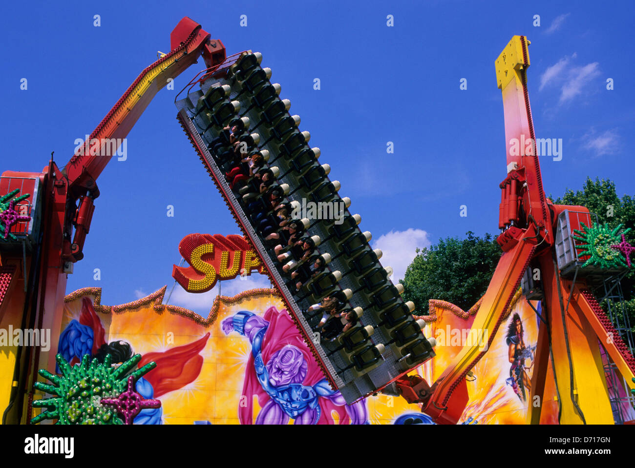 Austria, Vienna, Prater, Amusement Park, Modern Thrill Ride Stock Photo