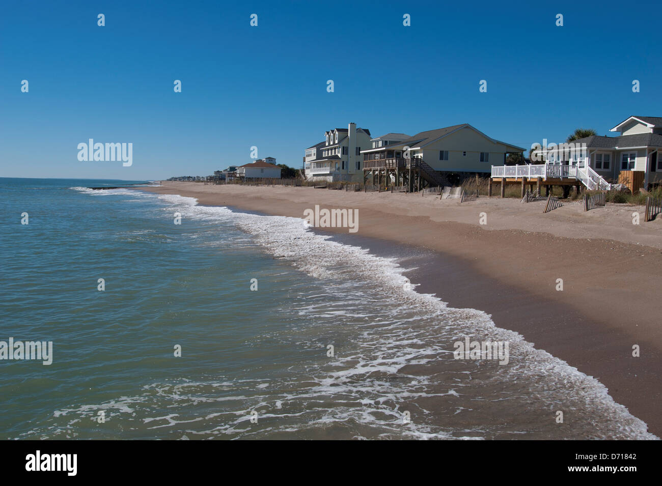 USA, South Carolina, Edisto Island, Houses Along Beach, Coastal Living Stock Photo