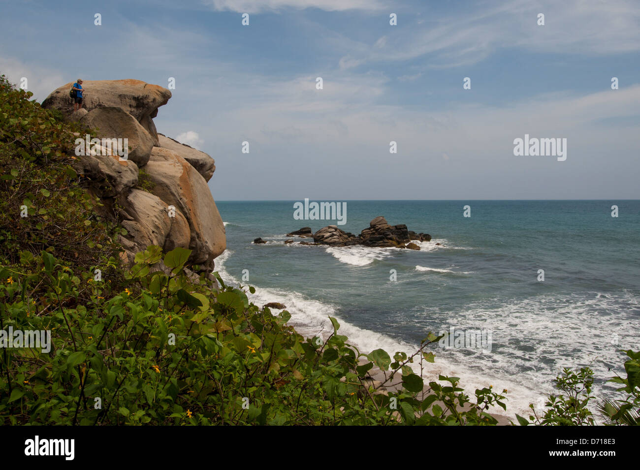 Colombia Granitic Rocks Tourist On Granite Rock Formation Along Coastline At Tayrona National ...