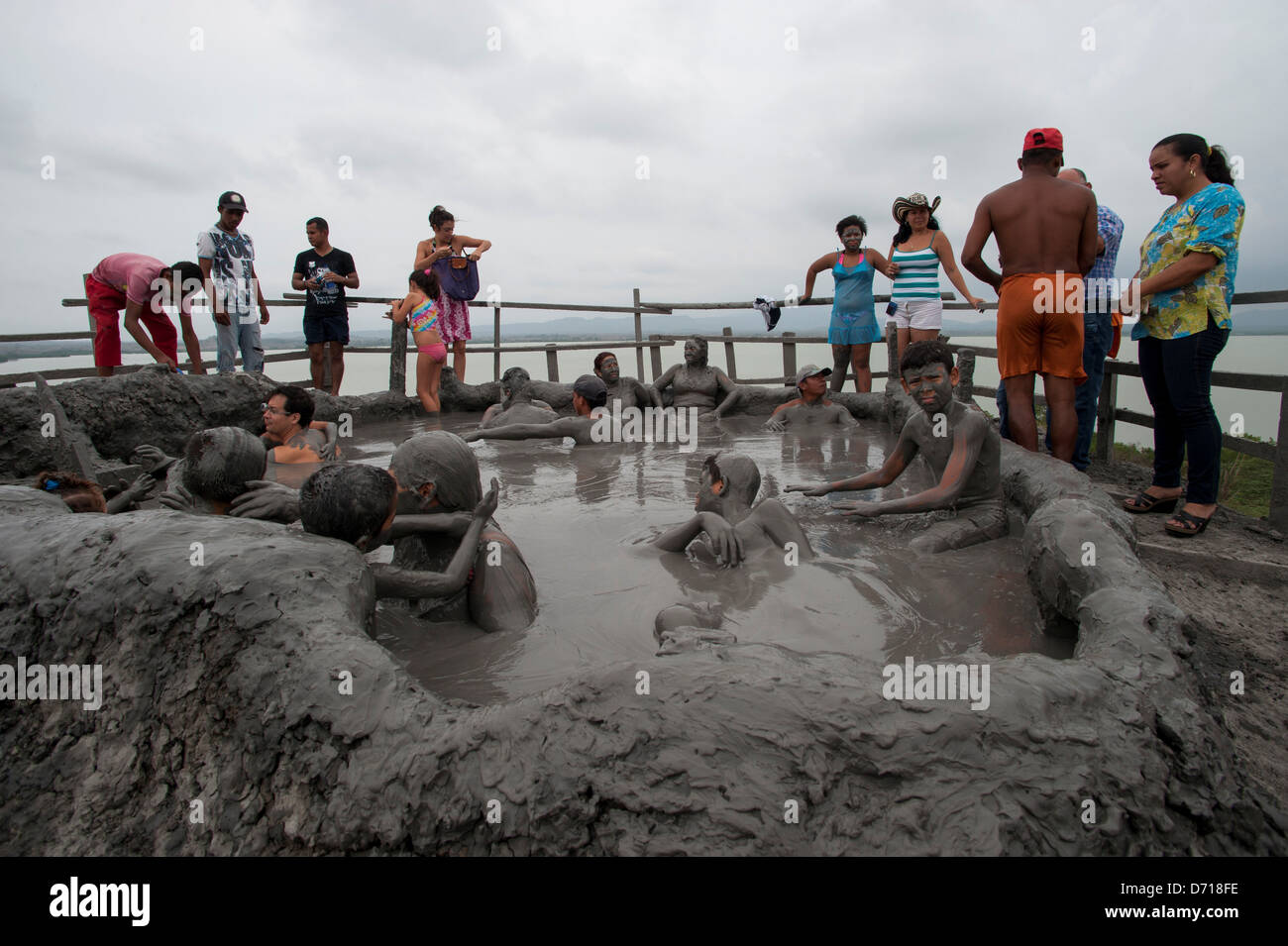 People Taking Mud Bath In Crater Of Totumo Volcano Near Cartagena, Colombia Stock Photo