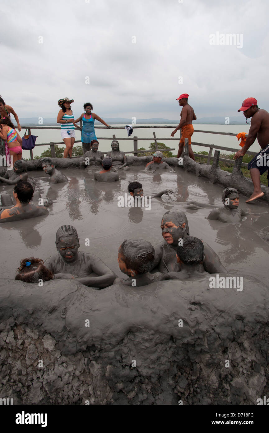 People Taking Mud Bath In Crater Of Totumo Volcano Near Cartagena