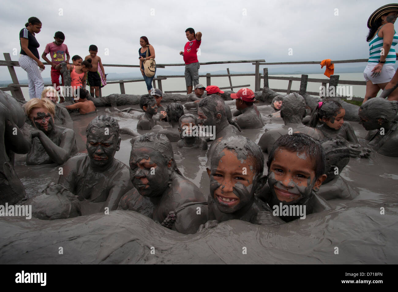 People Taking Mud Bath In Crater Of Totumo Volcano Near Cartagena
