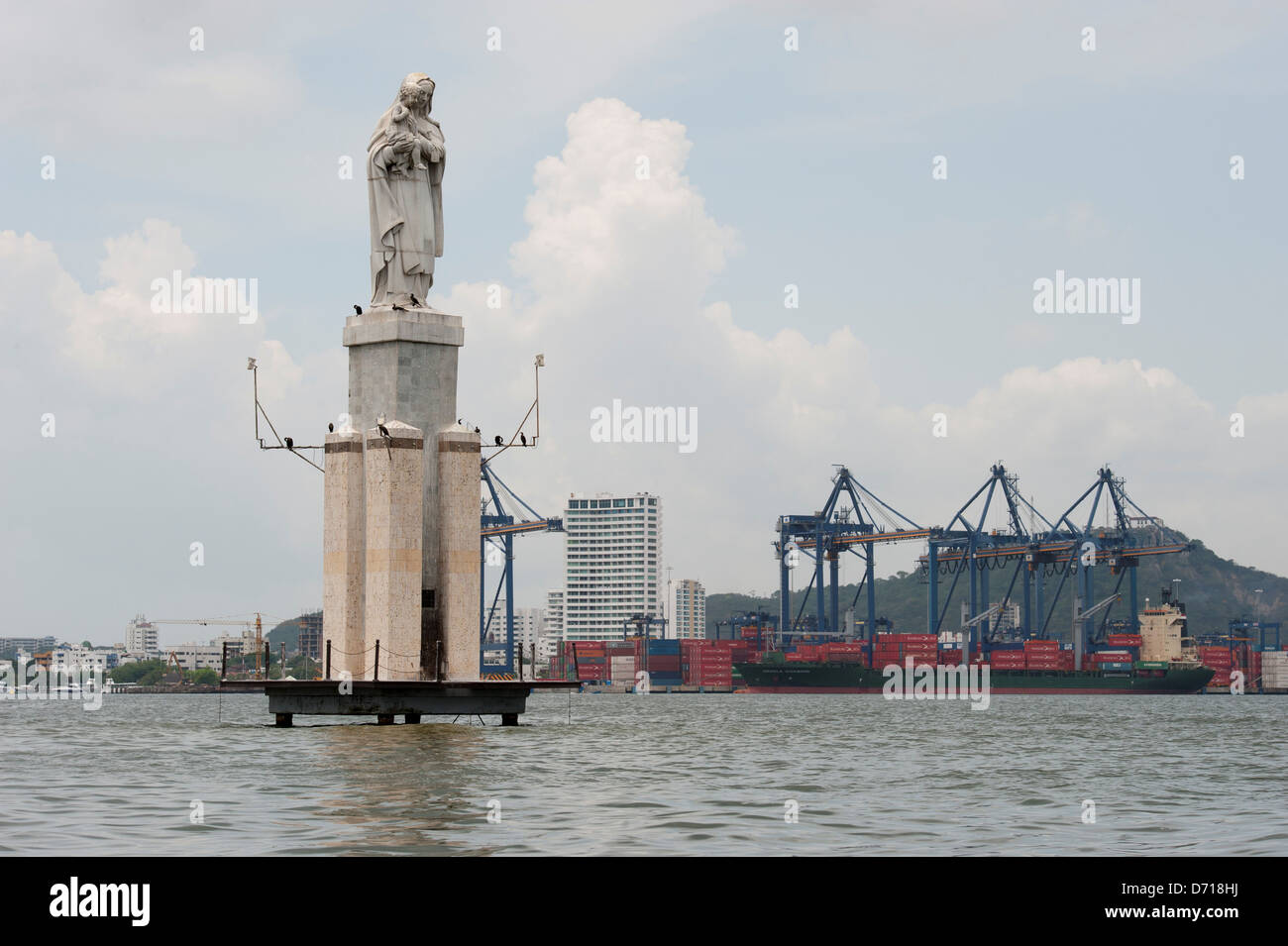 Statue Of Virgin Mary In Cartagena Harbor, Cartagena, Colombia Stock
