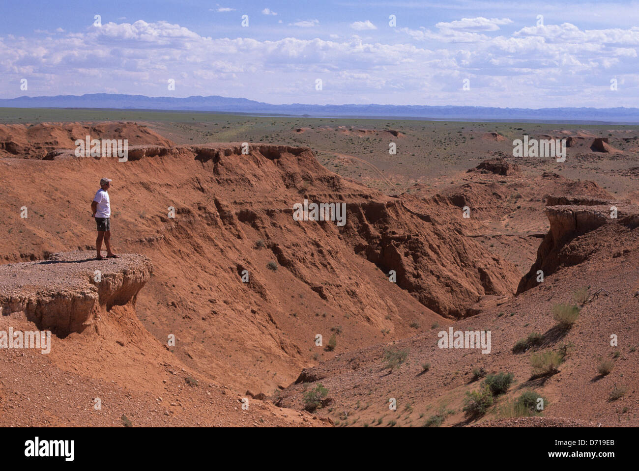 Mongolia,  Near Dalanzadgad, Gobi Desert, Bayanzag, Flaming Cliffs, Dinosaur Fossil Site, Tourist Stock Photo