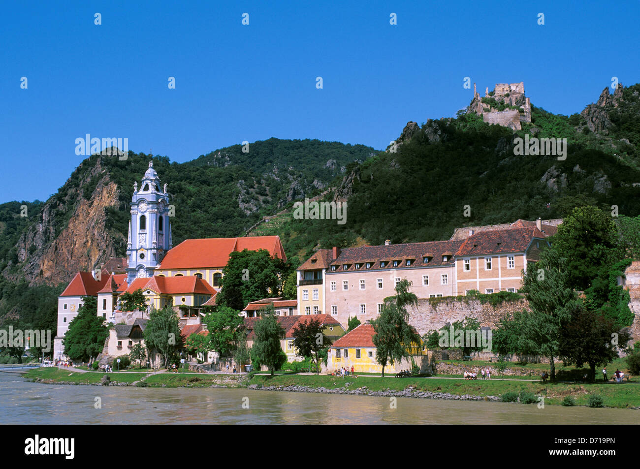 Austria, Danube River, Wachau Valley, Durnstein, View Of Church And