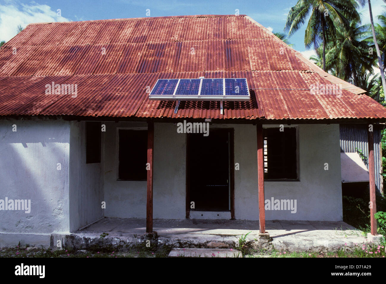 French Polynesia,Tuamotus, Raroia Island, Atoll, Solar Cells On Roof Of