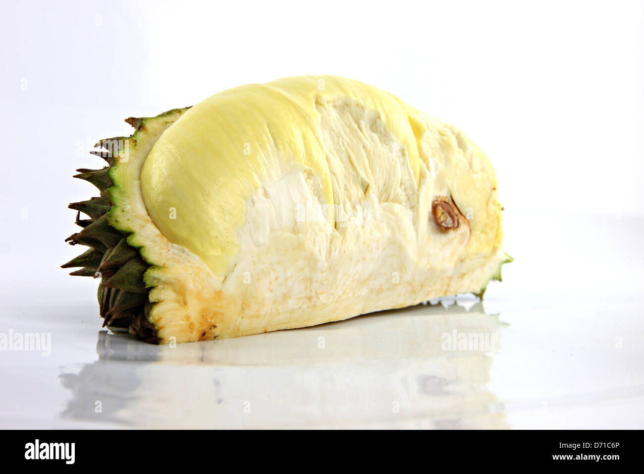 The spiky fruit called the Durian and the king of fruit. Stock Photo