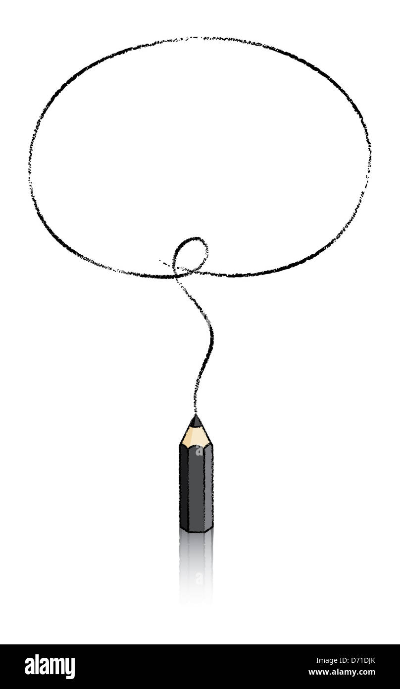 Small Black Pencil with Reflection Drawing an empty Lasso Panel Stock Photo