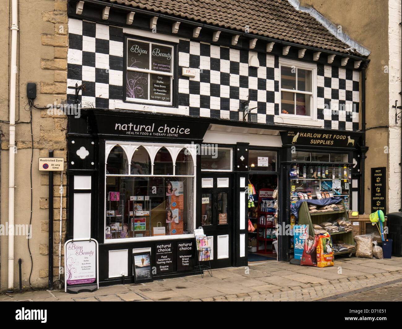 Pretty Shops with Chequered pattern in Knaresborough, North Yorkshire