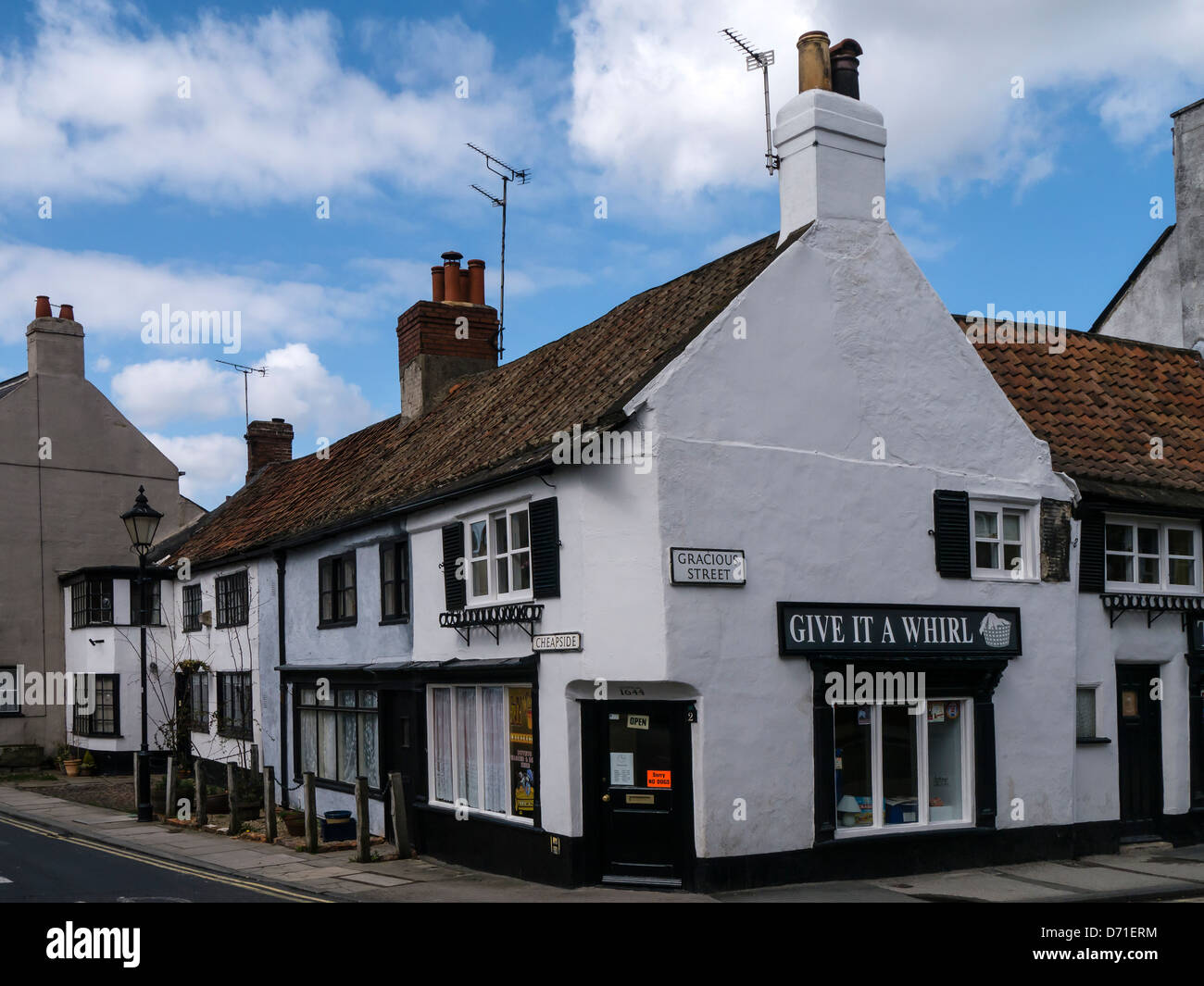 Launderette in old building Knaresborough, North Yorkshire Stock Photo