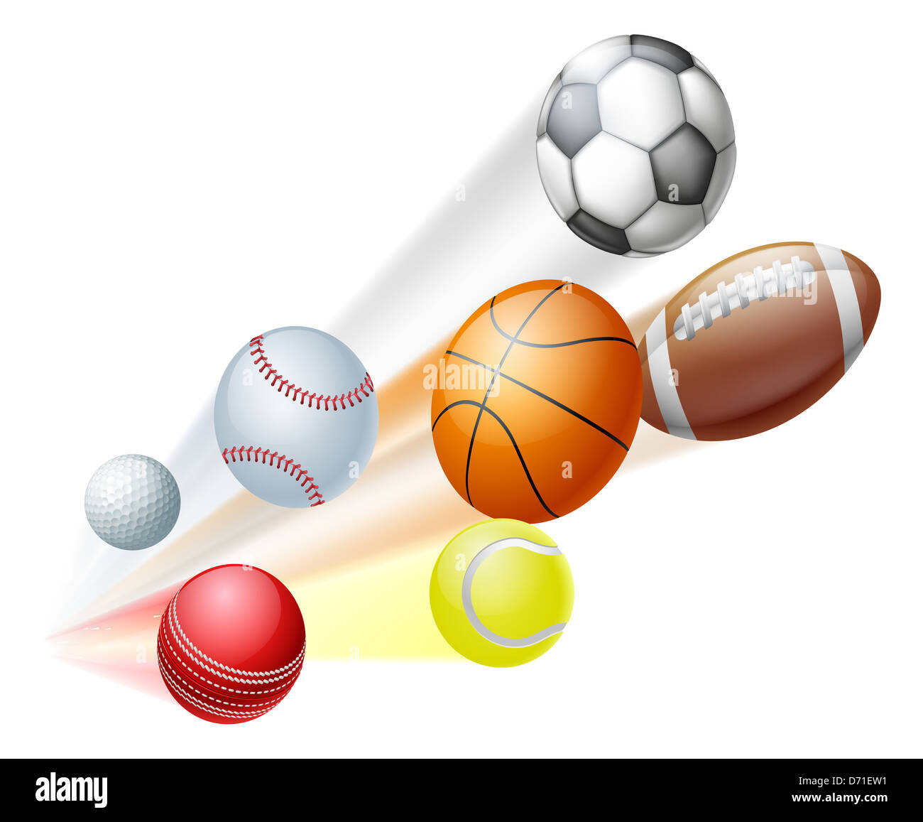 Illustration of a lots of sports ball dynamically flying through the