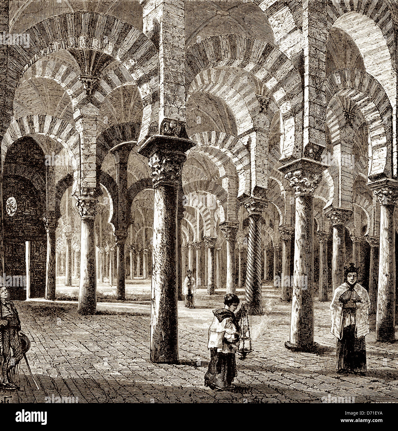 Historic drawing, interior view of the Mezquita-Catedral in Córdoba, 19th Century, Córdoba, Andalusien, Spain, Europe Stock Photo
