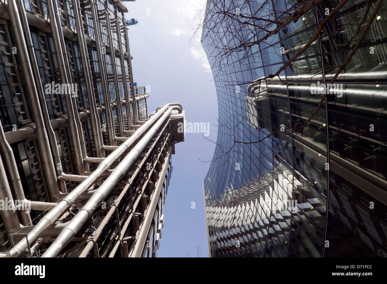 Wide-angle view of Lloyd's Building and the Willis Building. Stock Photo