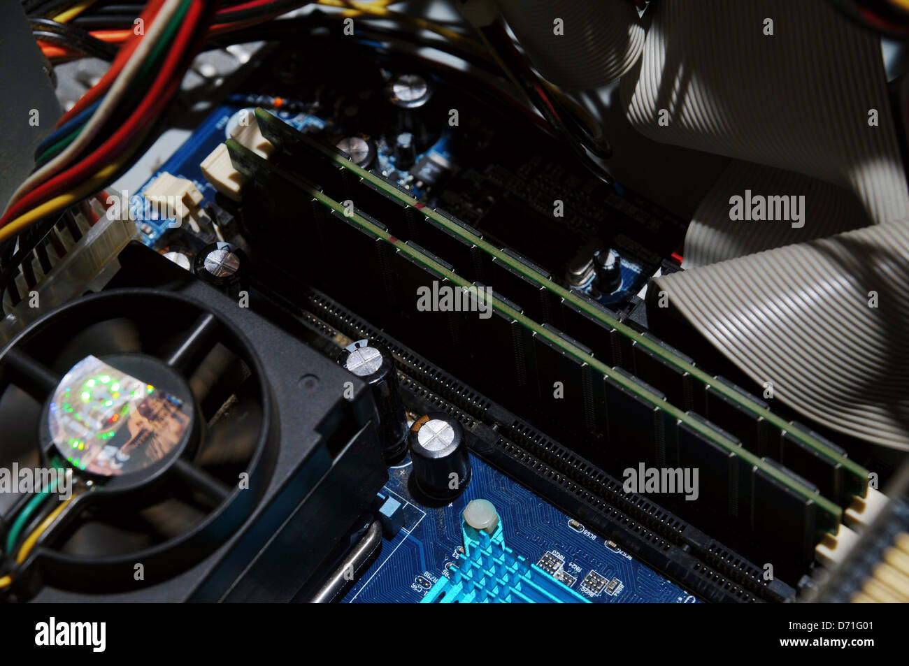 RAM memory on computer motherboard, closeup. Stock Photo