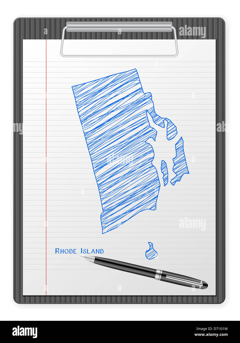 Clipboard with drawing Rhode Island map. Vector illustration. Stock Photo