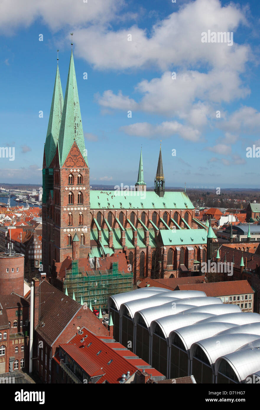 Aerial view on the old center of Lubeck, Schleswig ...