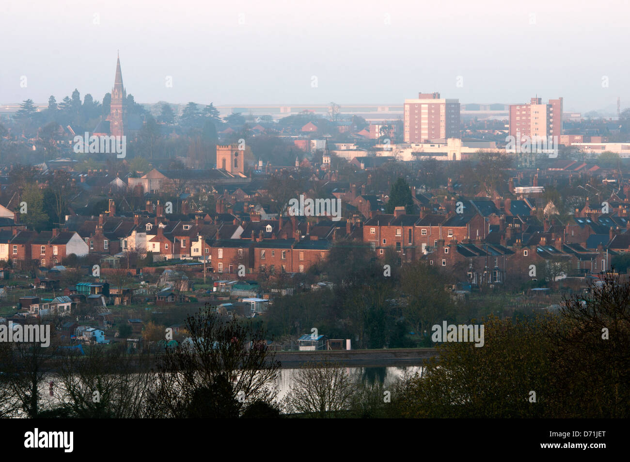 View over south Leamington Spa at dawn, Warwickshire, England, UK Stock Photo