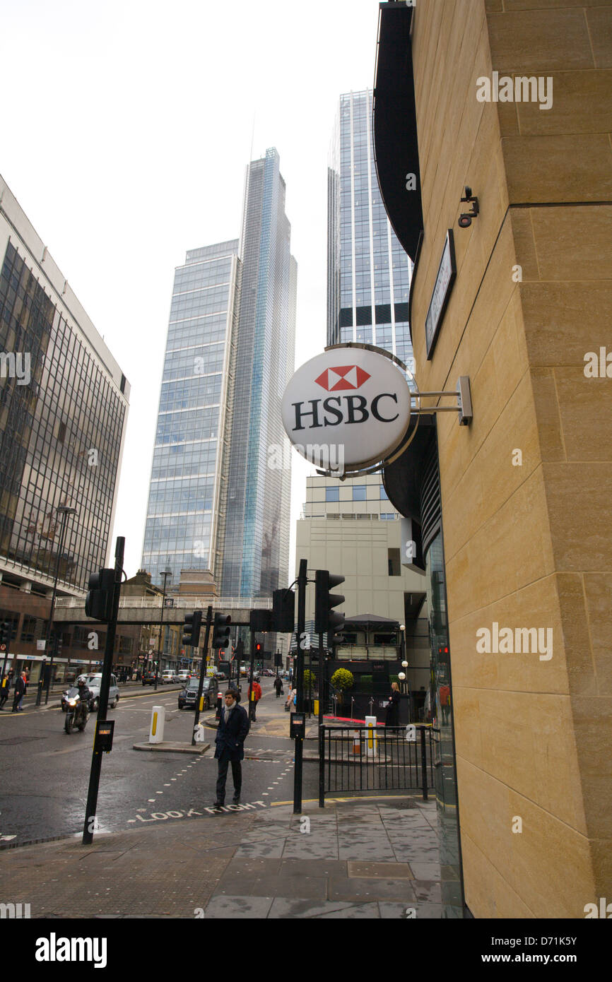 HSBC Bank sign, Old Broad Street and Bishopsgate. Stock Photo