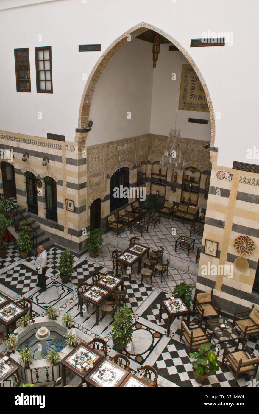 Damascus, Syria. Internal courtyard in a traditional Ottoman palace, now The Dar Al Yasmin Hotel Stock Photo