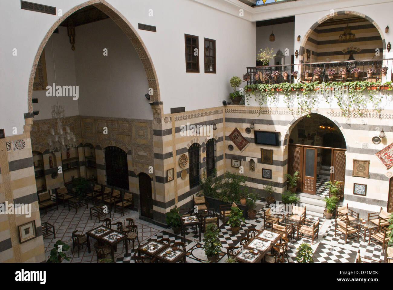 Damascus, Syria. Internal courtyard in a traditional Ottoman palace, now The Dar Al Yasmin Hotel Stock Photo