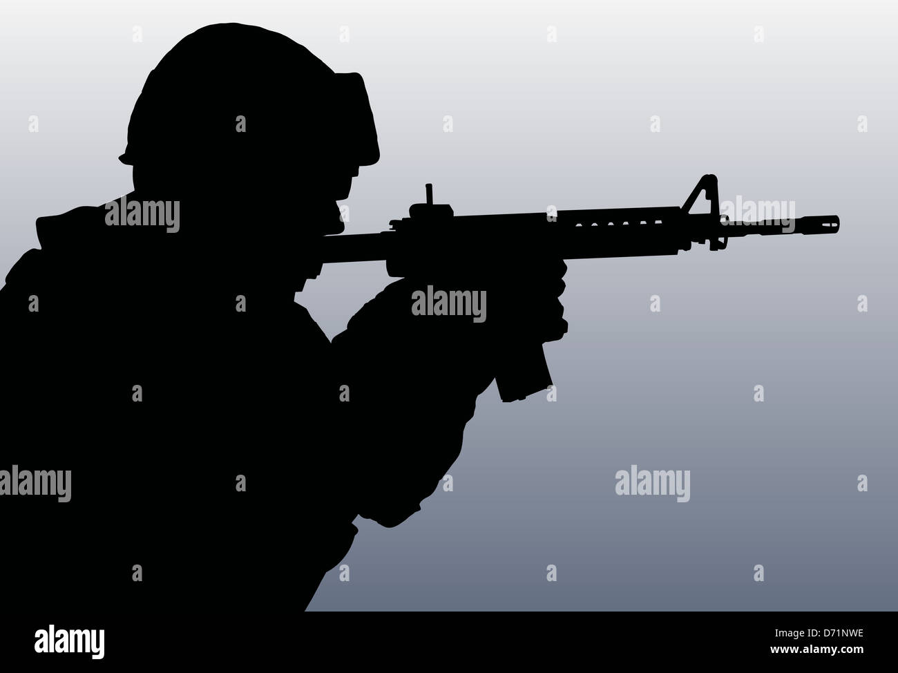 Illustration of a silhouette solider holding a rifle Stock Photo - Alamy