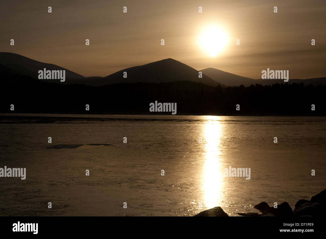 Sunset over Loch Morlich Stock Photo