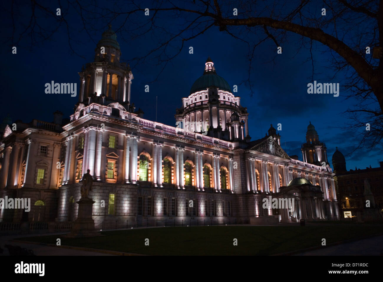 Belfast City Hall Lit up at night Stock Photo