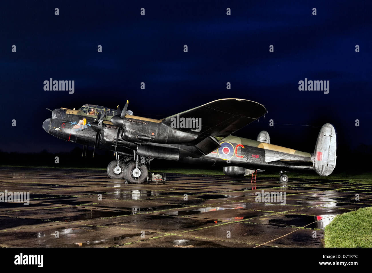 Avro Lancaster B1 - RAF World war 2 bomber on the apron at night Stock Photo