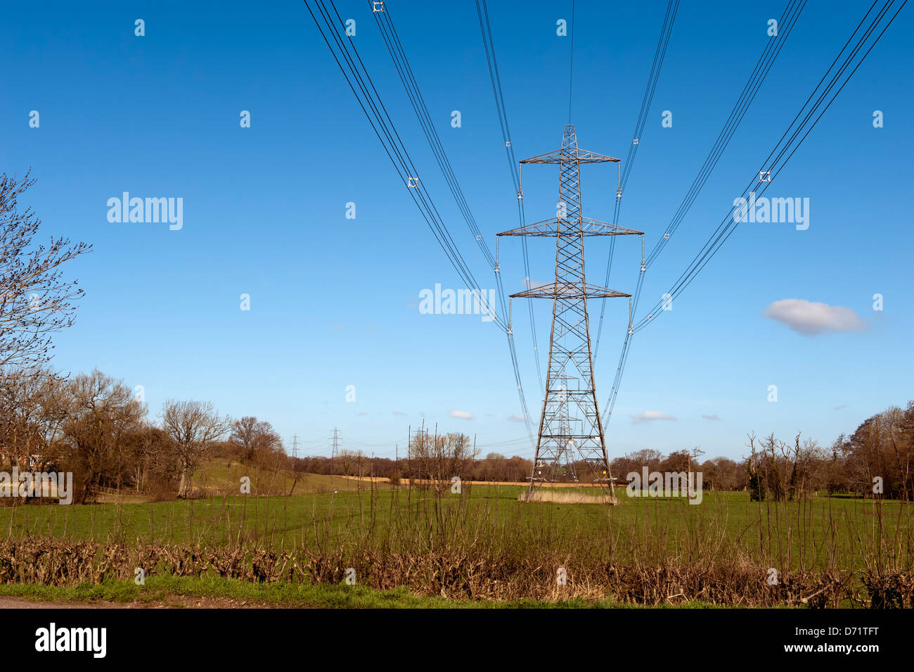 High voltage power lines in the English countryside Stock Photo - Alamy