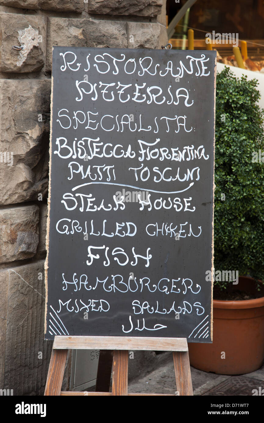 Food Menu in Florence written in Italian and English Languages Stock ...