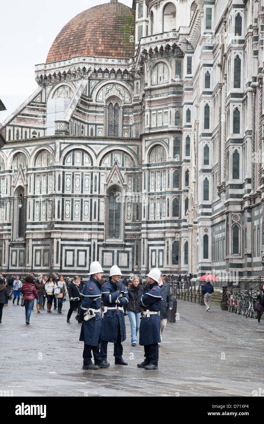Italian Carabinieri Police with Duomo Cathedral, Florence, Italy Stock Photo