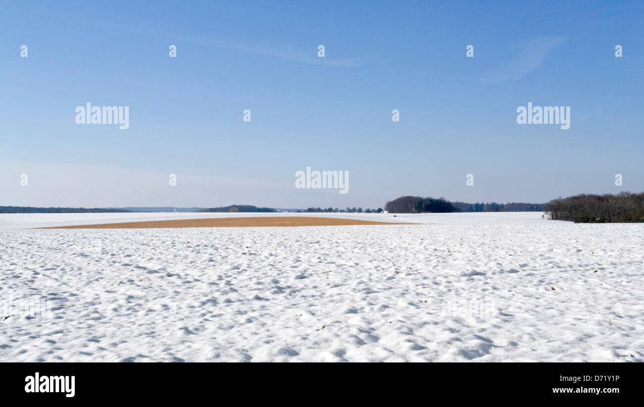 snowbound rural landscape at winter time in Hohenlohe, an area in Southern Germany Stock Photo