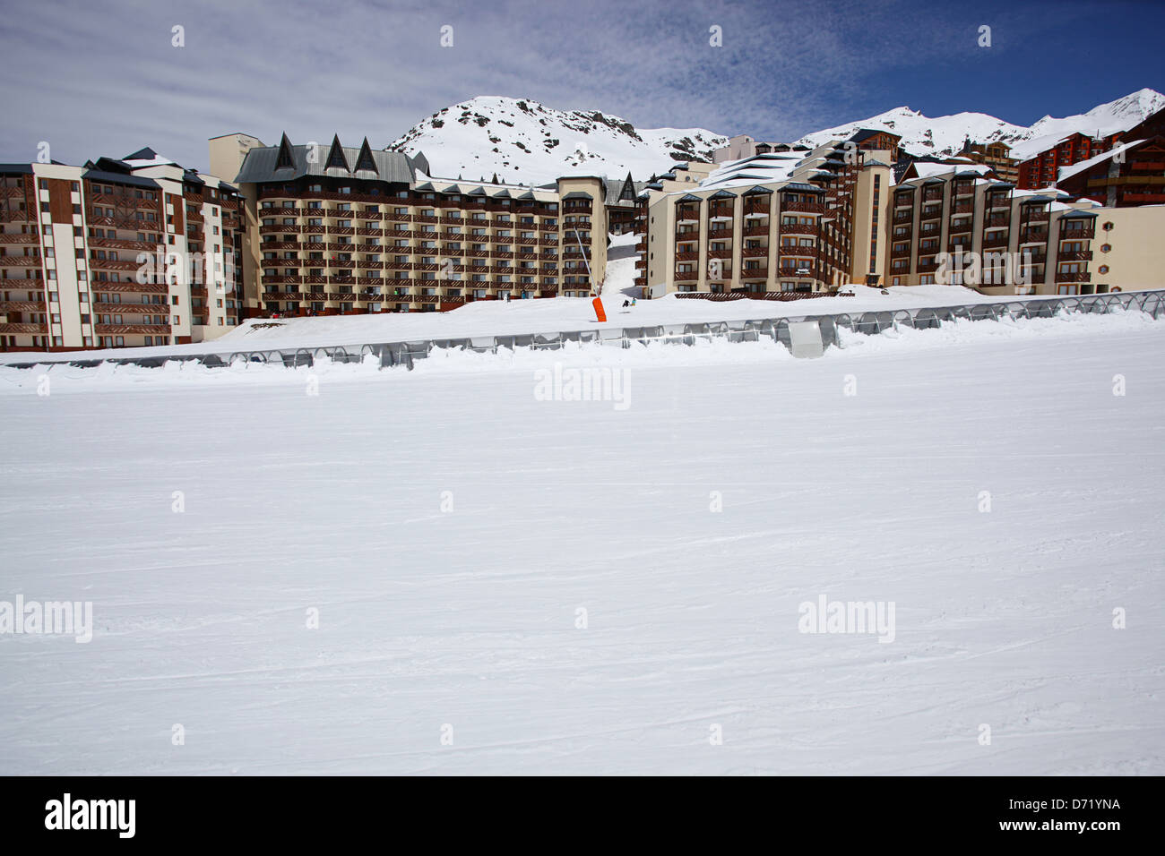 Chalets on the slopes in Val Thorens in the French Alps Stock Photo