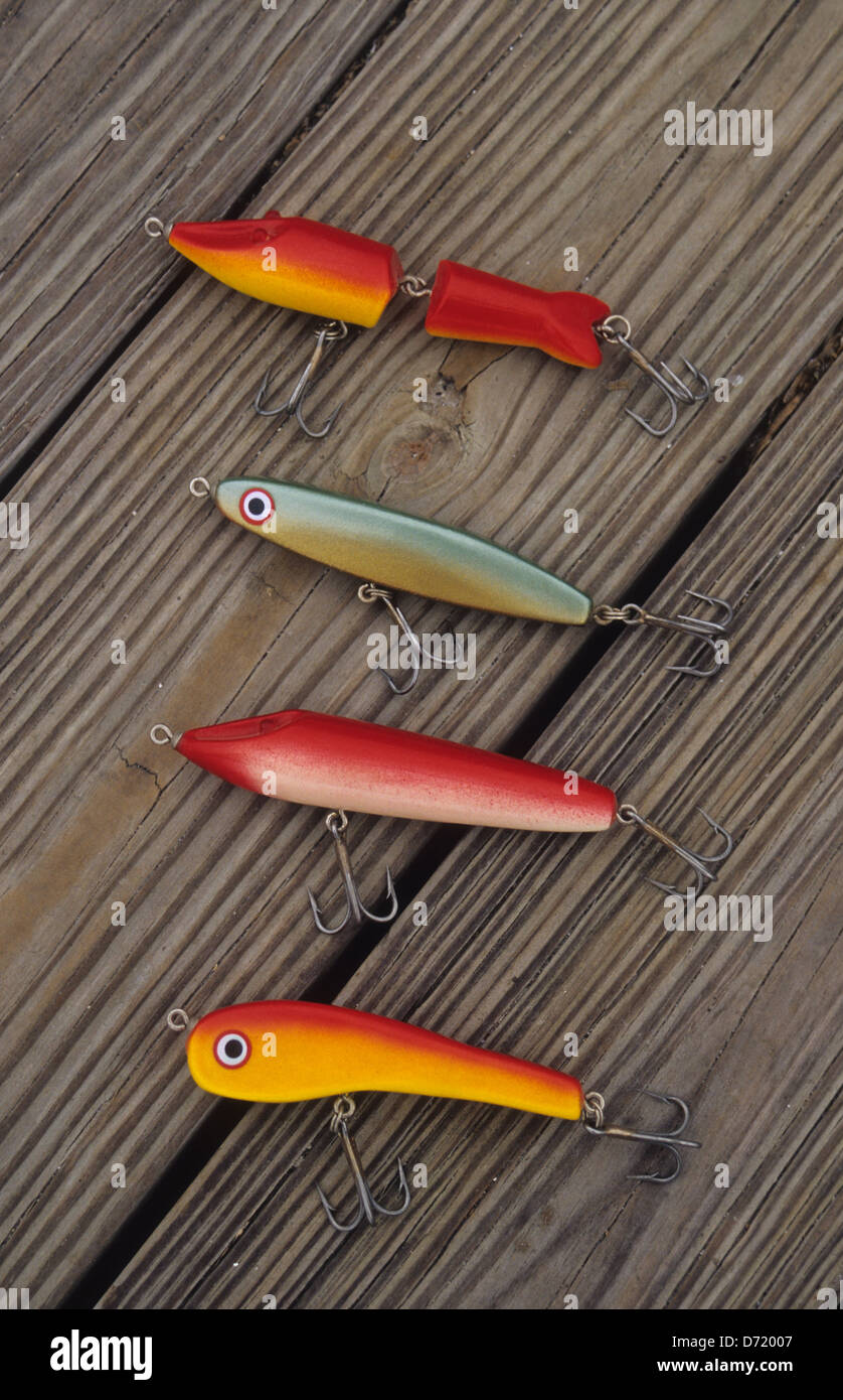 Old handmade wooden fishing lures used to catch speckled trout at