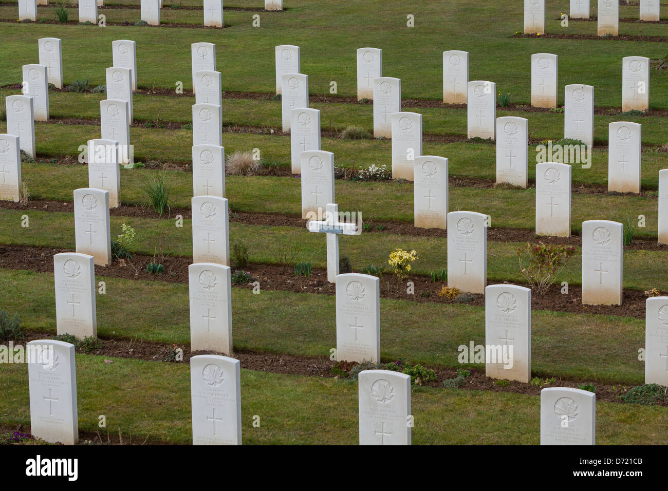 Grave of a French soldier in Canadian cemetery of second war (1939-1945) in Beny-sur-mer, Normandy, France Stock Photo