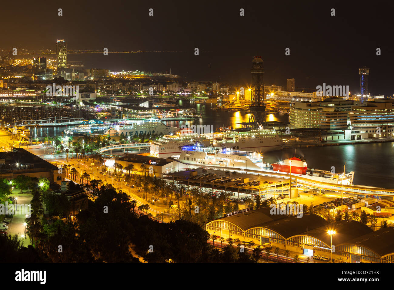 Barcelona lights at night Stock Photo - Alamy