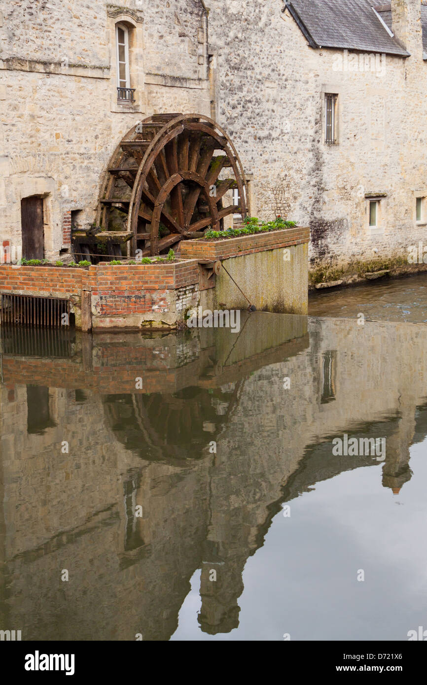 water wheel in bayeux, Normandy, France Stock Photo