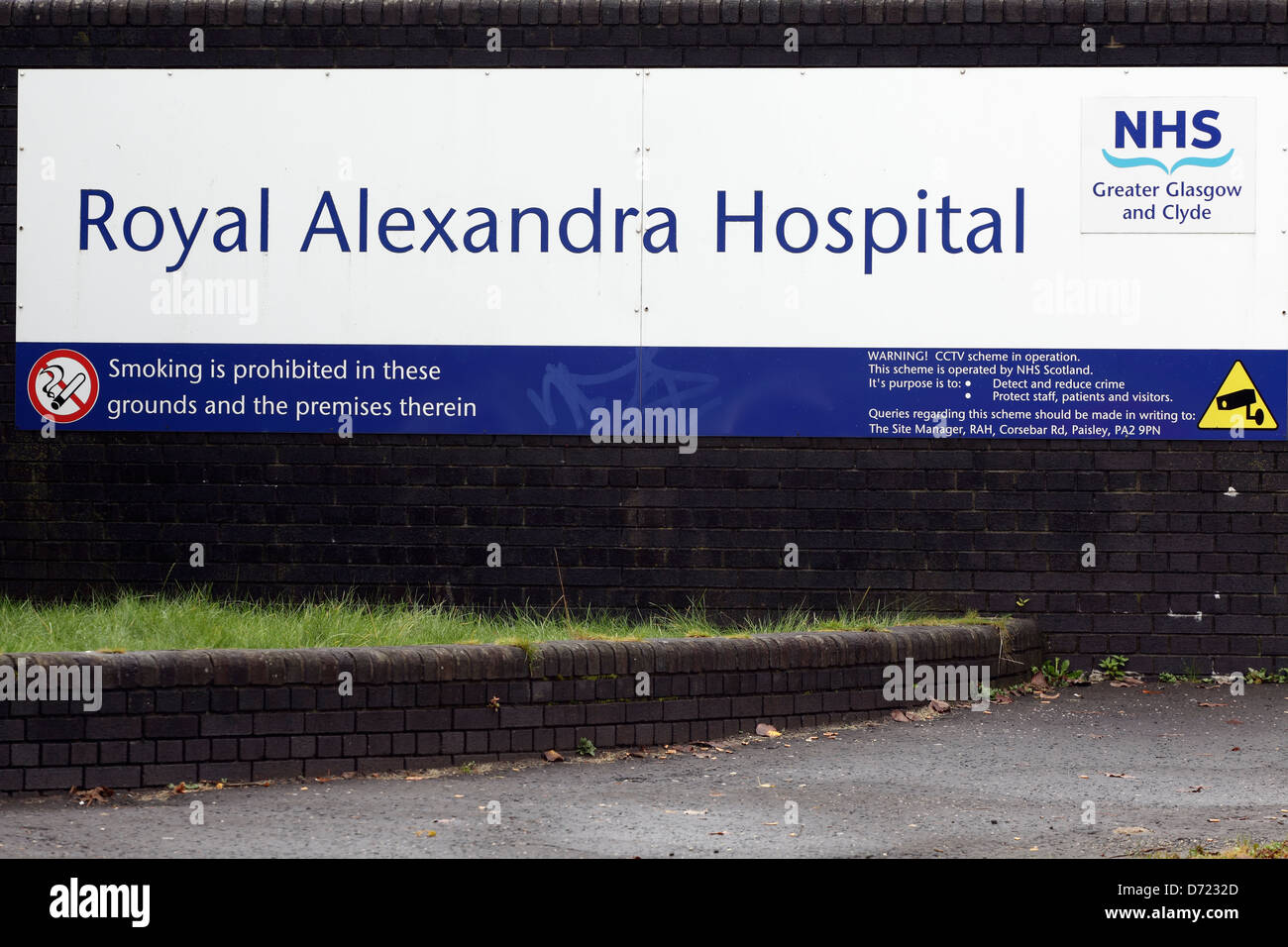 Sign outside the Royal Alexandra Hospital in Paisley, Scotland, UK, Europe Stock Photo