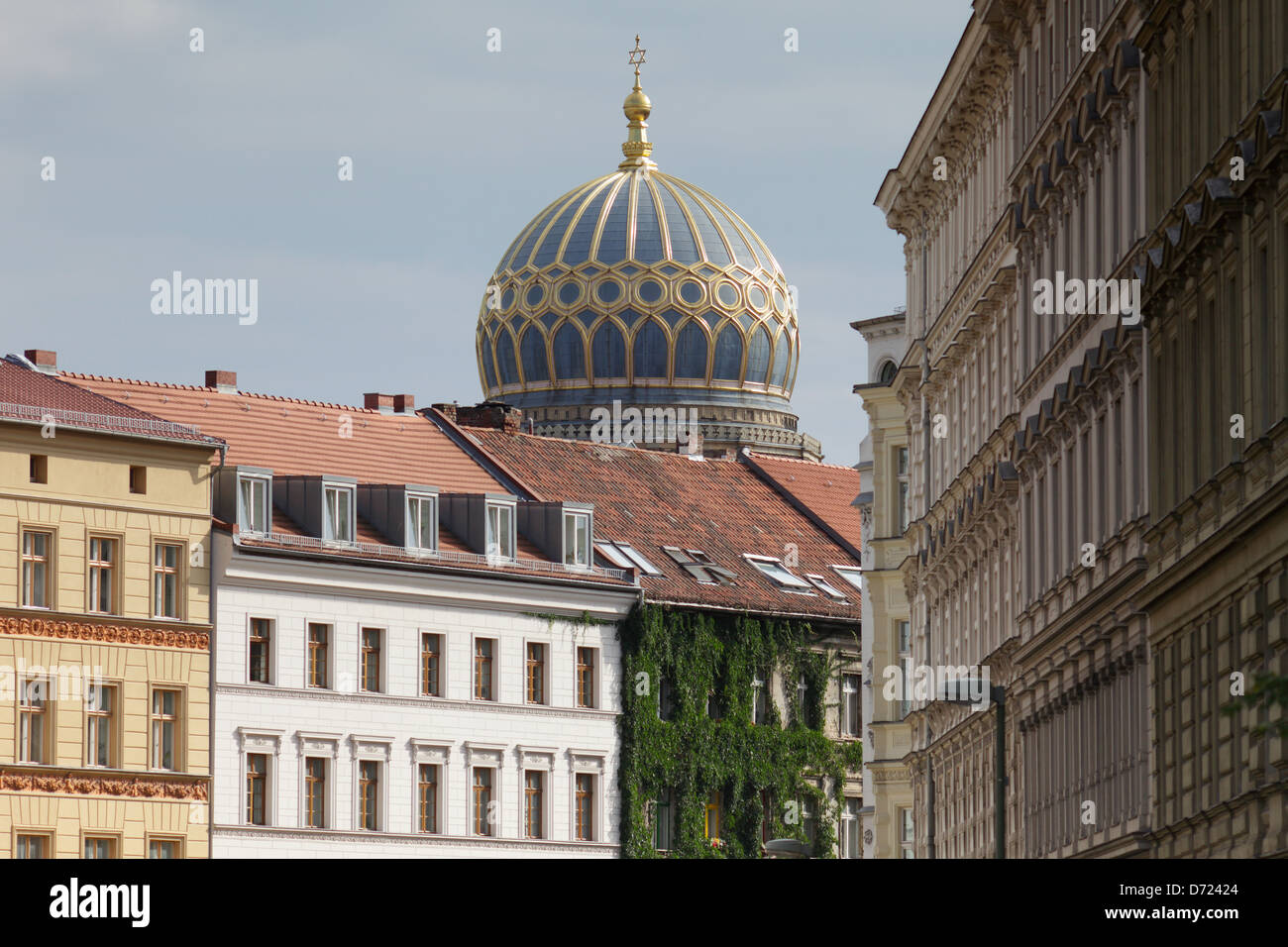 Berlin, Germany, old buildings, Tucholsky Strasse in Berlin-Mitte and the dome of the New Synagogue Stock Photo