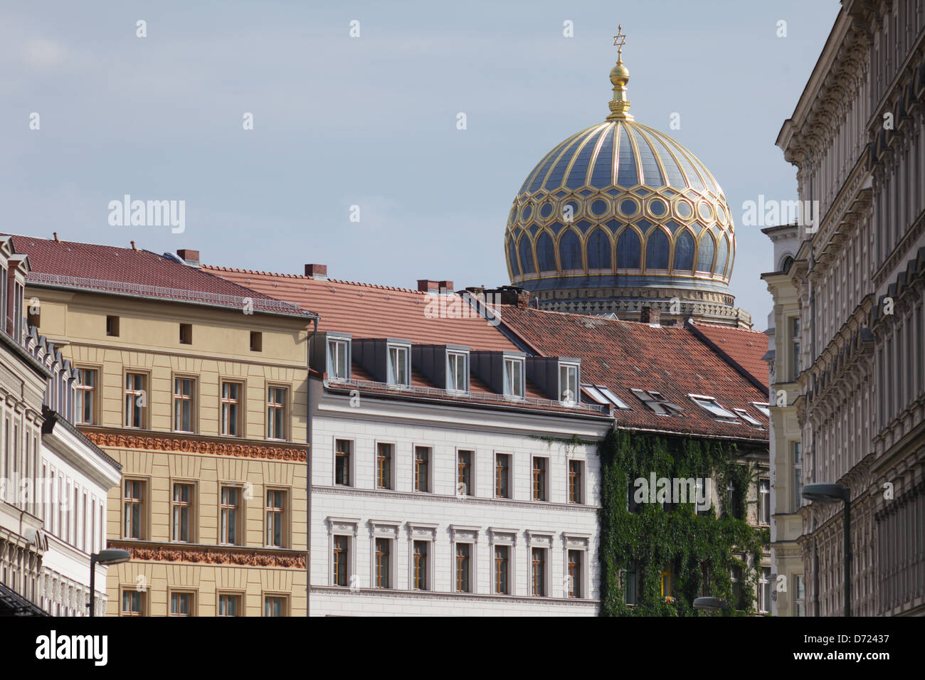 Berlin, Germany, old buildings, Tucholsky Strasse in Berlin-Mitte and the dome of the New Synagogue Stock Photo