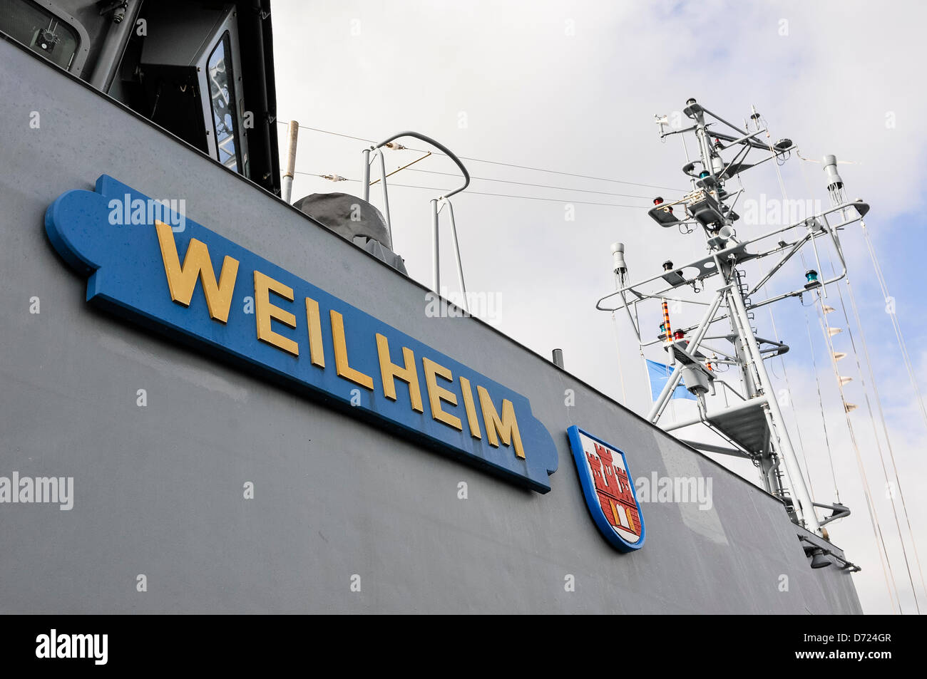 26th April 2013, Belfast, Northern Ireland. FGS Weilheim from the German Navy, one of the vessels of the Standing NATO Mine Countermeasures Group 1 (SNMCG1) Stock Photo