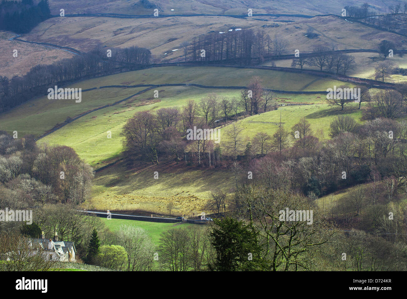 Rural valley in the Lake District near Troutbeck early spring. Stock Photo