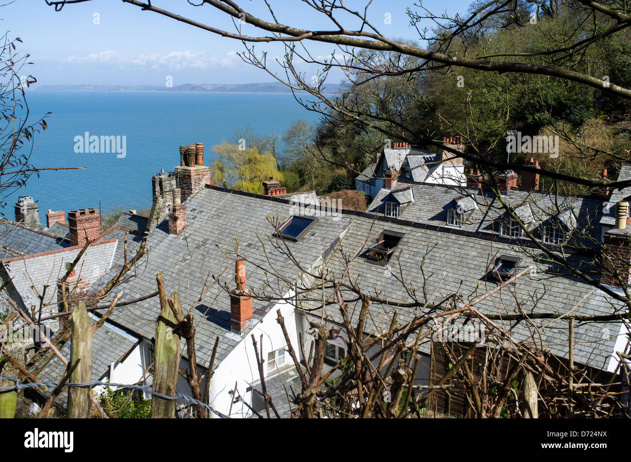Clovelly village, North Devon, England. Rooftops of houses in Clovelly
