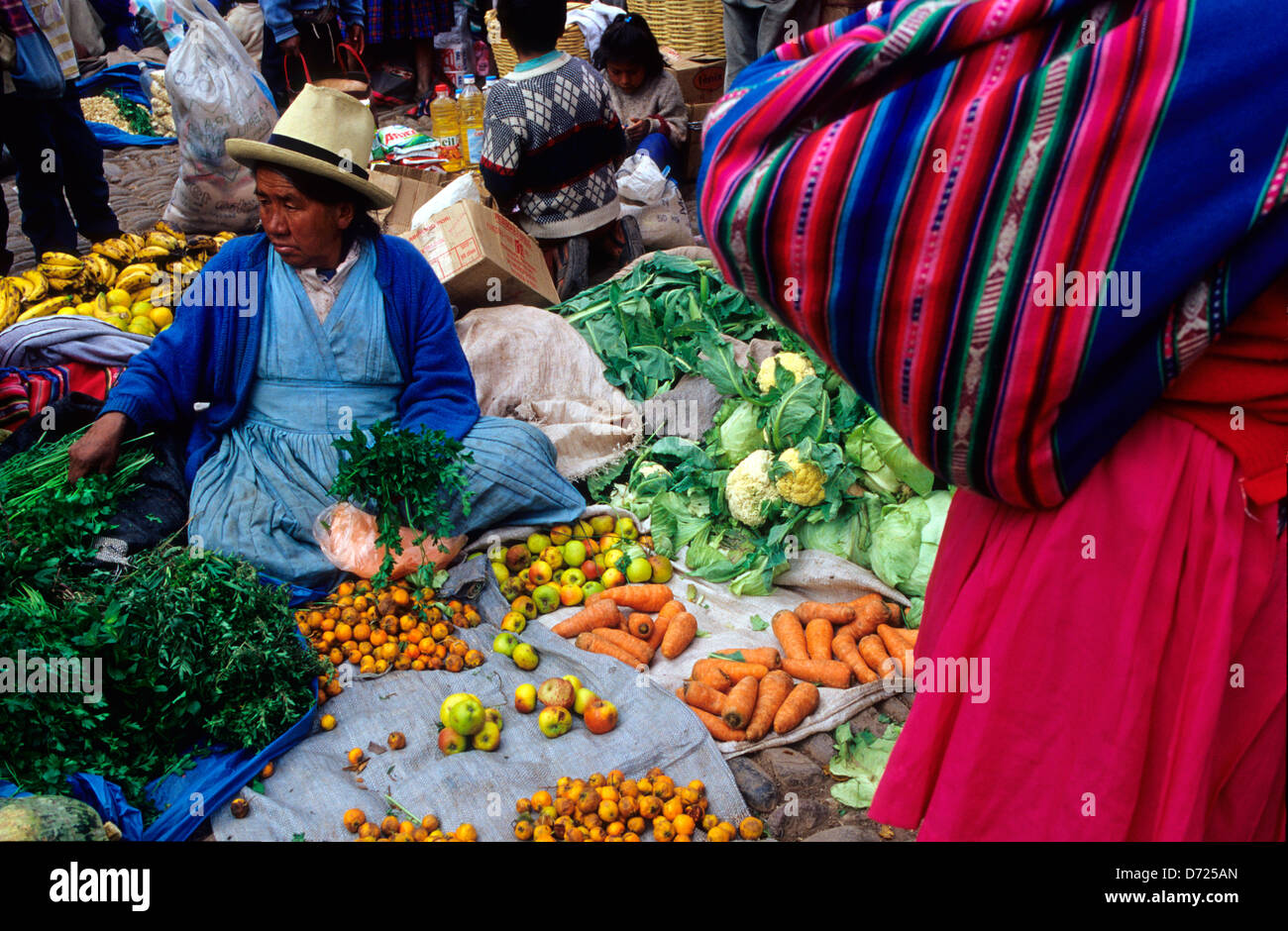 Female vendor in Pisac market. Urubamba Valley, Peru Stock Photo