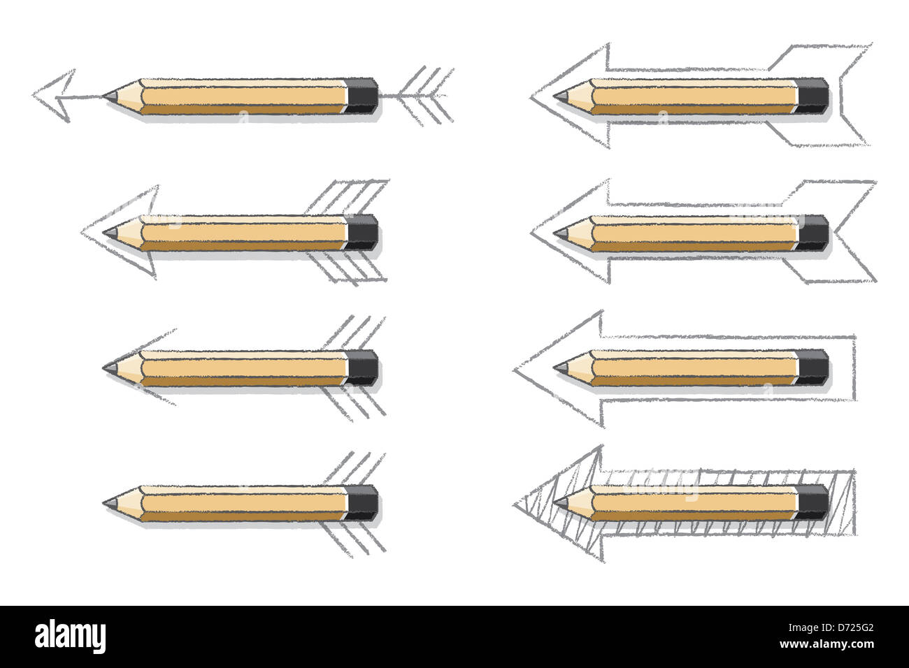 Wooden Lead Pencils with Shadow Overlaying Various styles of Drawn