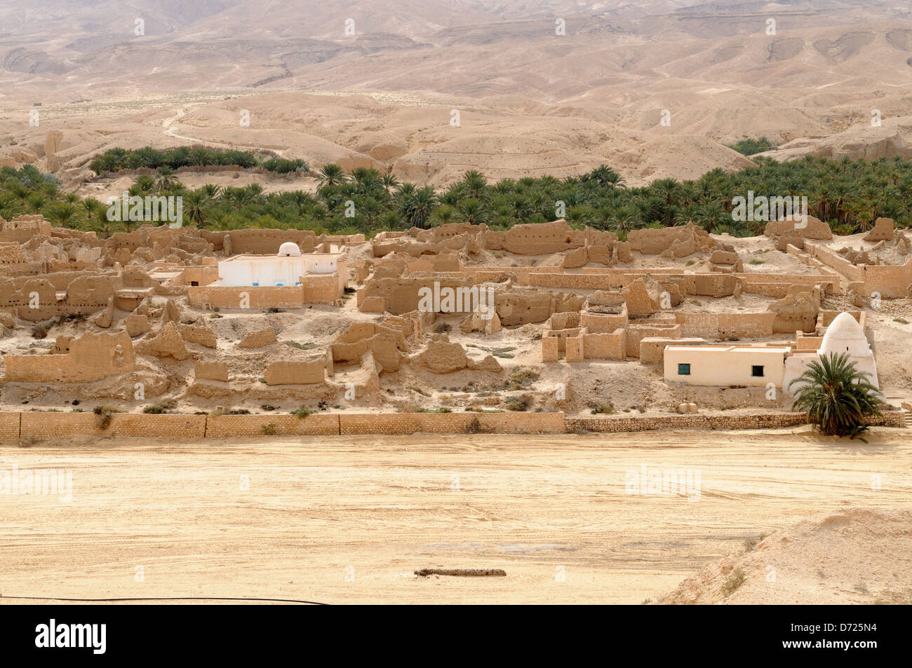 Old walled  oasis town of Tamerza destroyed by floods Tunisia Stock Photo