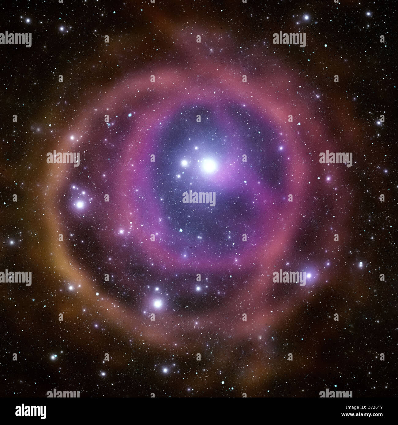 Ring space galaxy, blue stars background Stock Photo