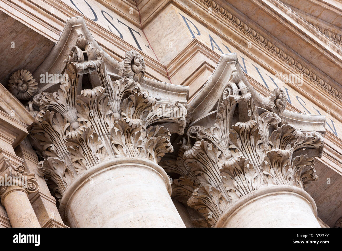 Close up of the capitals of Corinthian columns of St Peter's Basilica, St. Peter's Square, Vatican City, Rome Stock Photo