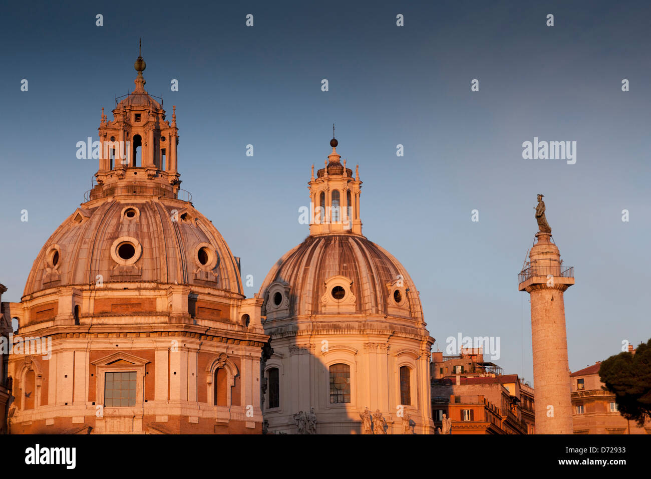 Domes of the churches of Santa Maria di Loreto and Sacro Nome di Maria next toTrajan's Column Stock Photo