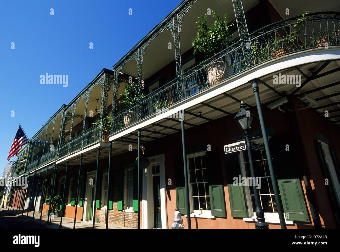 Elk283-1940 Louisiana, New Orleans, French Quarter, Vieux Carre, street scene with balconies Stock Photo